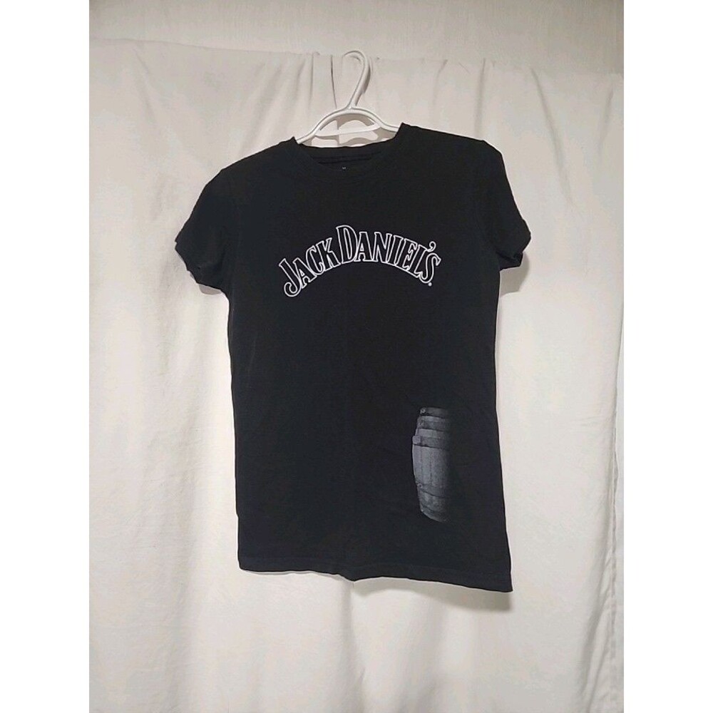 Jack Daniel's Woman Black Barrel Tee Shirt Size Medium Logo And Barrel In White